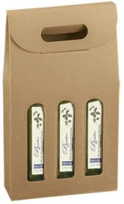6 5/8 x 2 1/4 x 12, Italian Smooth Kraft Olive Oil & Vinegar Carriers, 3 Bottle