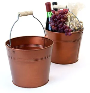 8 1/2 inch Faux Copper Pail Wooden Handle