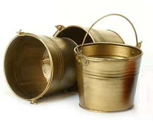 5 inch Round Antique Brass Painted Handle Pail