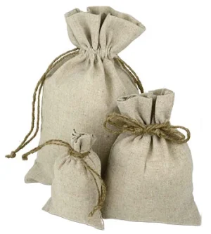 3 x 4, Linen Pouches With Hemp Drawstring