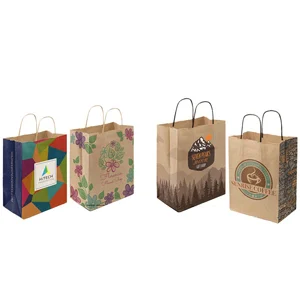 Full Color All Sides Natural Kraft Paper Twist Handle Bags